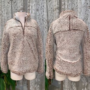 Alter’d state. Fuzzy, cozy, quarter-zip pullover.